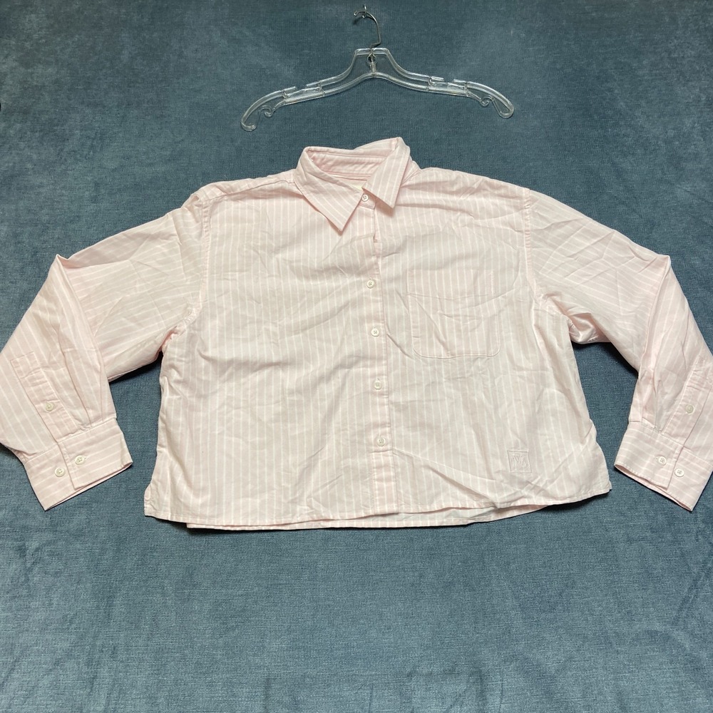 Uniqlo x Jw Anderson Oxford Boxy Shirt Womens XL Pink White Striped Chest Pocket